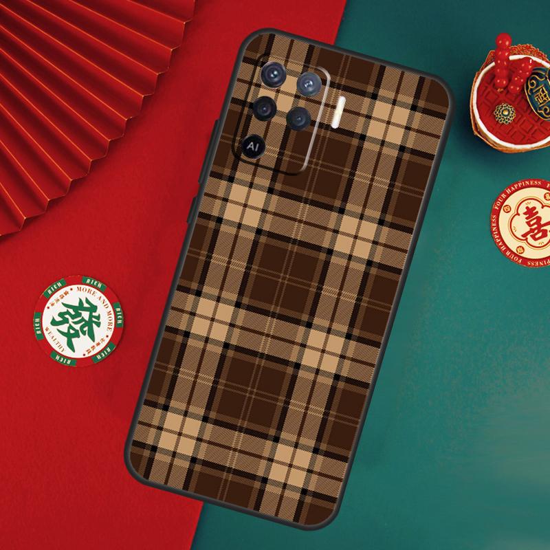 Brown Plaid Case For Oppo A78 A98 A58 A38 A18 A54 A74 A94 A80 A60 A40 A96 A76 A16 A15 A17 A57 A5 A6 Pro