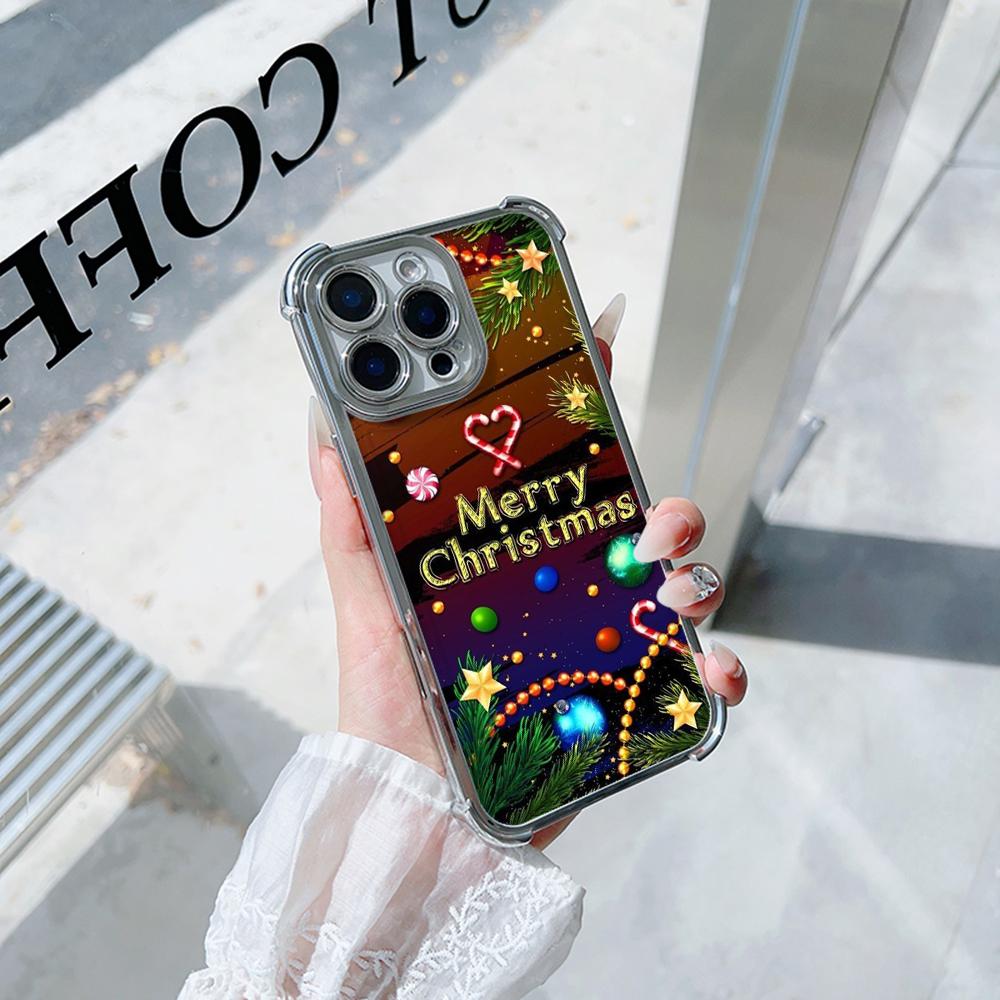 Ae119 Merry Christmas Santa art design Electroplated TPU Phone Cases for iPhone 16 15 13 11 Pro Max 14 XR Infinix Smart 8 Four Corner Protection Cover