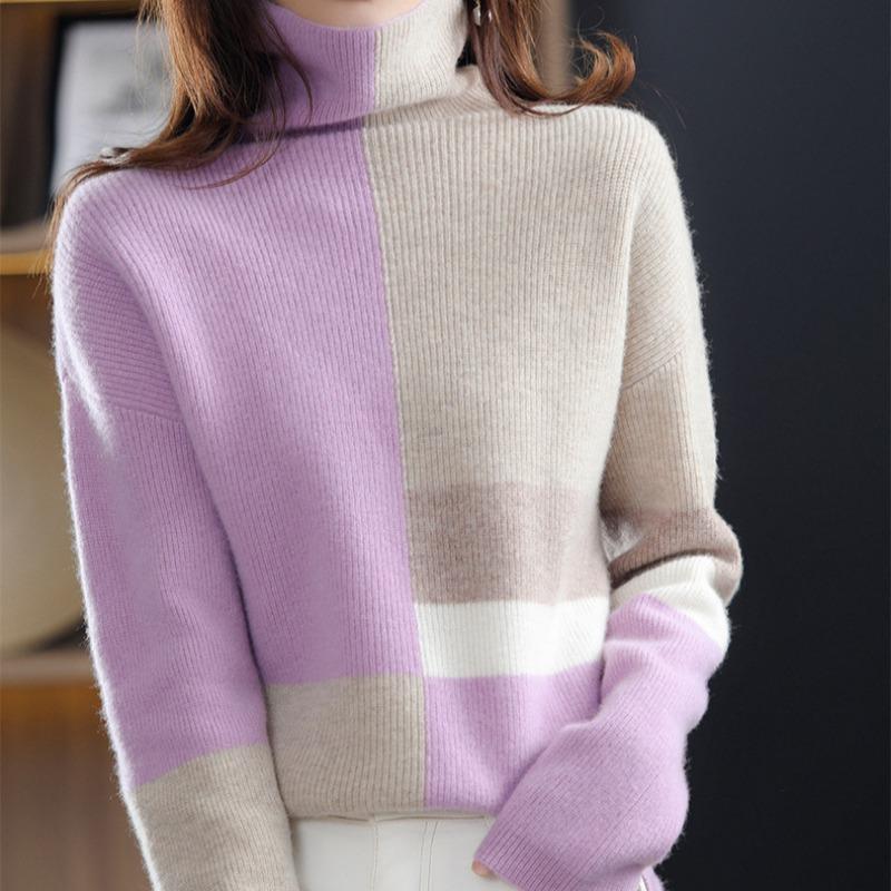 

Осень и зима новая расцветка водолазка с пуловером женская мода темперамент свободная и тонкая вязаная базовая рубашка one size fits all фиолетовый