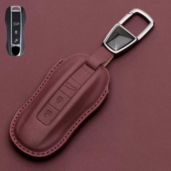 Genuine Leather Car Key Fob Case Cover For Porsche Cayenne Panamera Macan Taycan