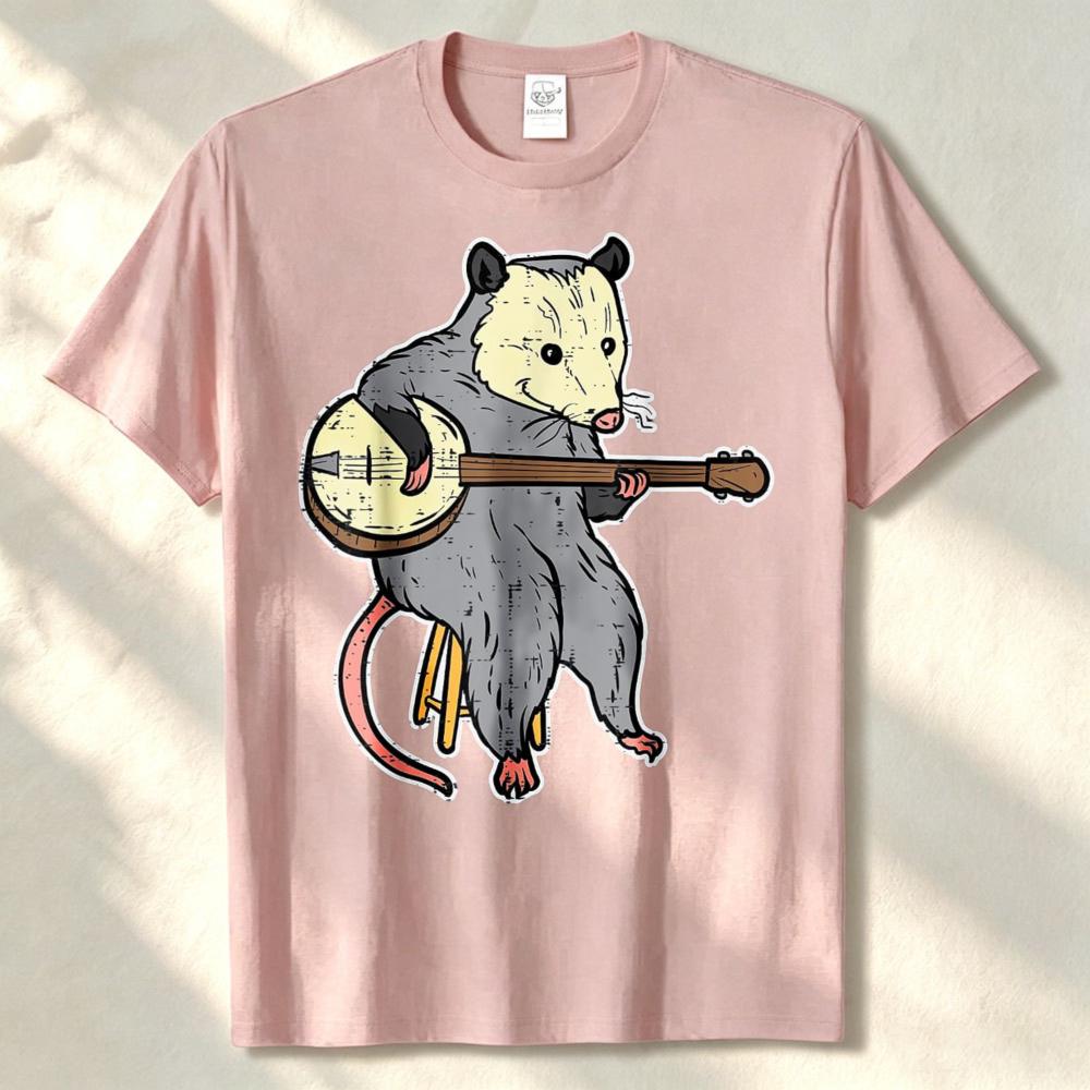 Possum Playing Banjo Opossum Guitar Music Unisex Unisex Tshirt Harajuku Unisex Clothing Graphic T Shirts Harajuku High Quality Cotton