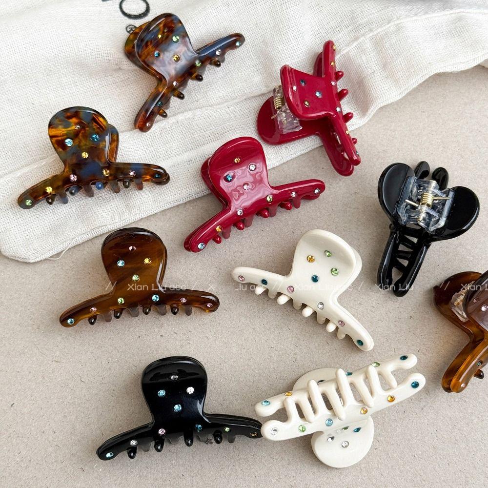 Acetic Acid Colorful Rhinestone Hair Clip Crystal Small Grab Clip Acetate Hairpin  Female