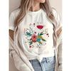 Women's Floral Print Round Neck T-Shirt - Soft Breathable Fabric, Vibrant Heart-Shaped Flower Design, Casual Short Sleeve Top for Spring Summer