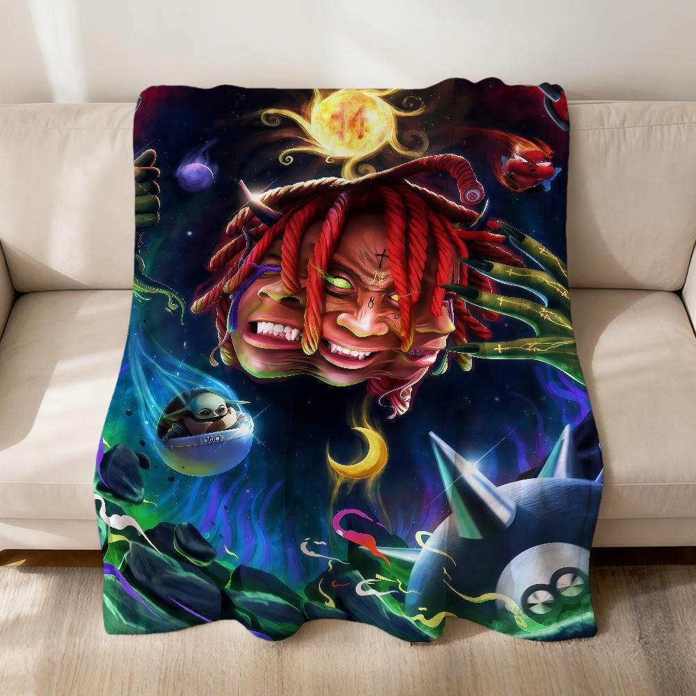 Singer Cool Pop Art T-Trippie R-Redd Flannel Soft Warm Plush Blanket Sofa Living Room Pet Hogar Bedroom Gift Home Car Portable