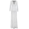 Women's V Neck Long Sleeve Maxi Dress Straight Fit Mid Rise Sheer Lace Sexy Night Gown