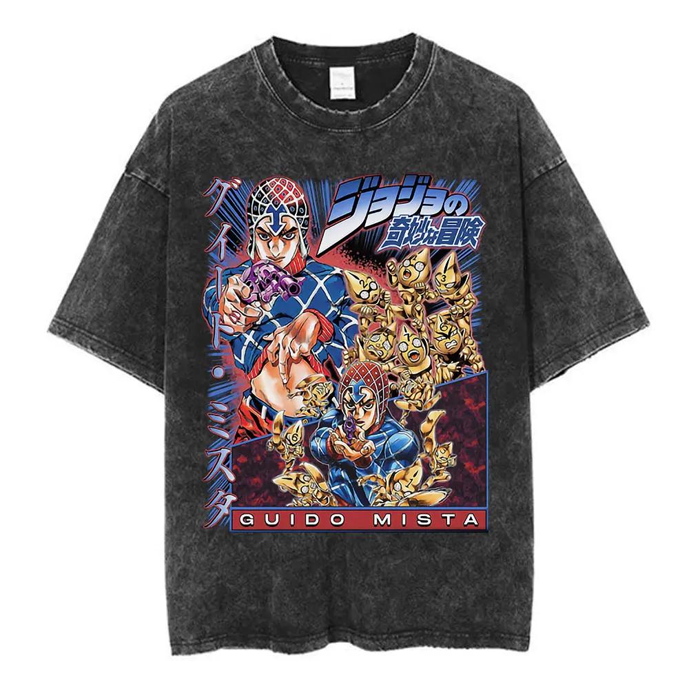 Anime Jojo Bizarre Adventure Akyoin Noriaki Graphic Print T-shirts Vintage Washed T Shirt Men Women Cotton Short Sleeve T Shirts