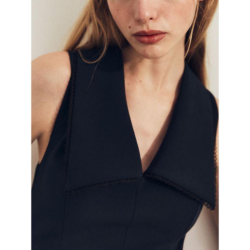 Za2025 Spring New Women's Clothing Preppy Style Wide Pleated Sleeveless Lapel Silm Short Dress 2124550