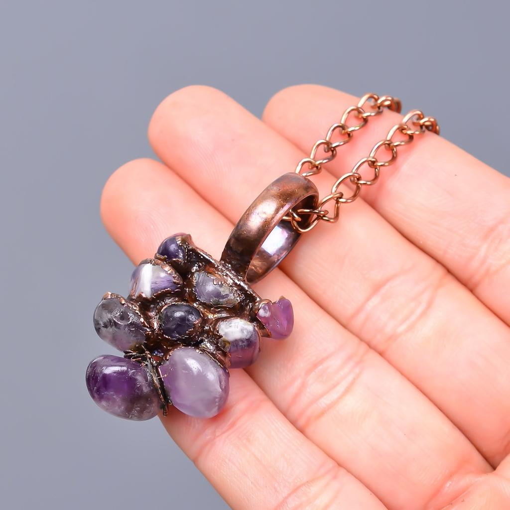 Amethyst Rough Stone Copper New Electroformed Handcrafted Chain Necklace Jewelry V-24