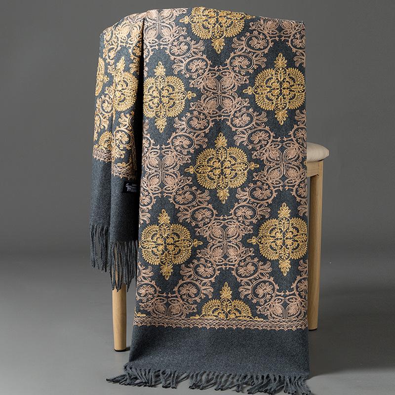 

Корейский женский весенне-осенний шарф и шаль из искусственного кашемира с вышивкой и кисточками 200 cm