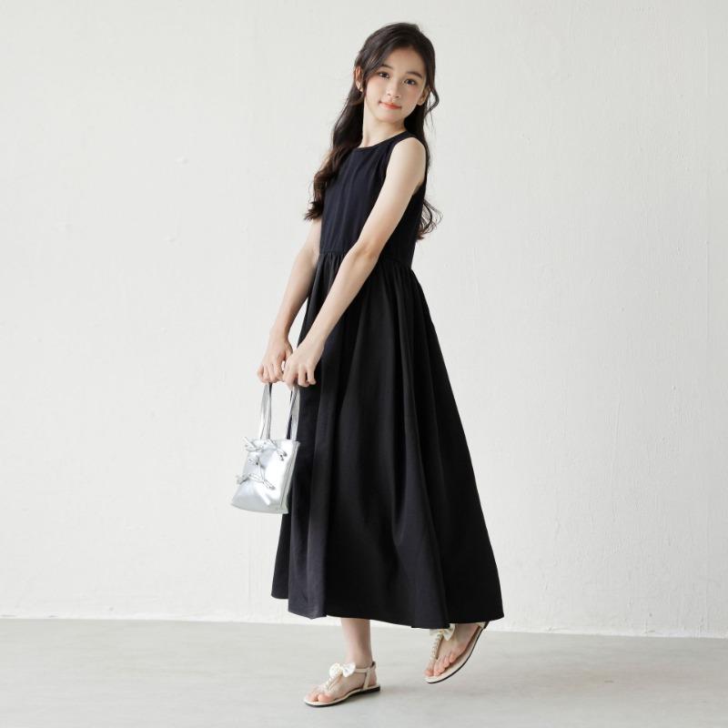 Girls Summer Sleeveless A Line Cotton Dress For Big Kids