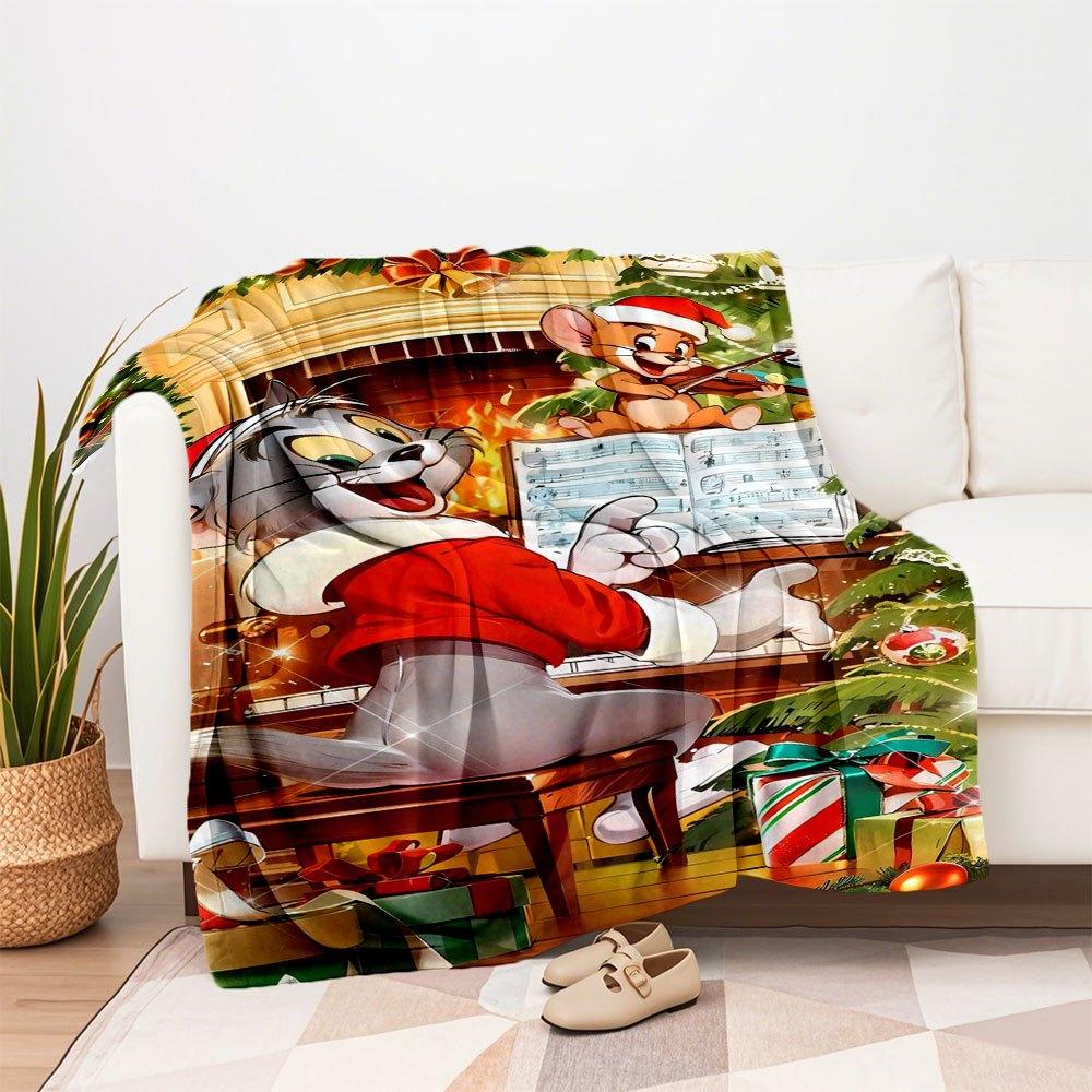 "Tom & Jerry Christmas Musical Adventure Poster"Blanket Flannel Throw Blanket for Sofa, Bed, Travel, Camping, Office