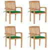 Chaises de jardin empilables avec coussins lot de 4 Teck solide
