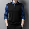 Polo da uomo casual da lavoro, finte due pezzi, con giunture, primavera, autunno, abbigliamento casual maschile, tendenza, camicie a righe a maniche lunghe