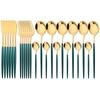 24Pcs Mint Gold Dinnerware Set Knife Fork Coffee Spoon Cutlery Western Stainless Steel Tableware Flatware Kiechen Silverware