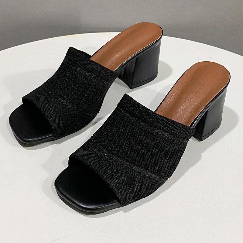 

Туфли на высоком каблуке, тапочки, женская вязаная массивная обувь, летнее платье, женские сандалии, новые пляжные шлепанцы, туфли-лодочки, шлепанцы для ходьбы 41