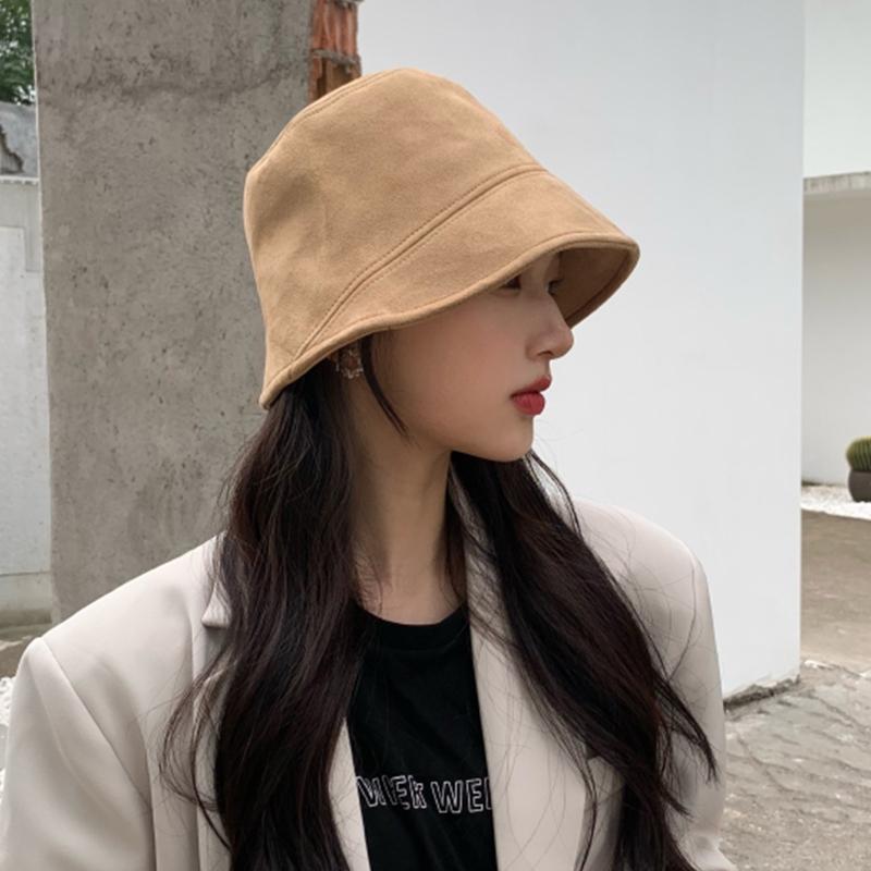 All-match Retro Suede Basin Hat Fashion Fisherman Hat Windproof Bucket Hat for Fall Winter Daily Wear Morning Workout