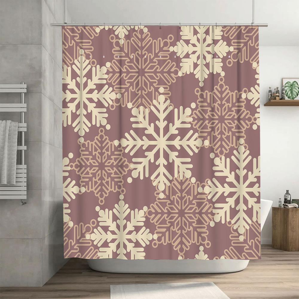 White Snowflake Shower Curtain Decorative Bath Rug Fabric Waterproof Home Decoration for Bathroom Rose Gold Color