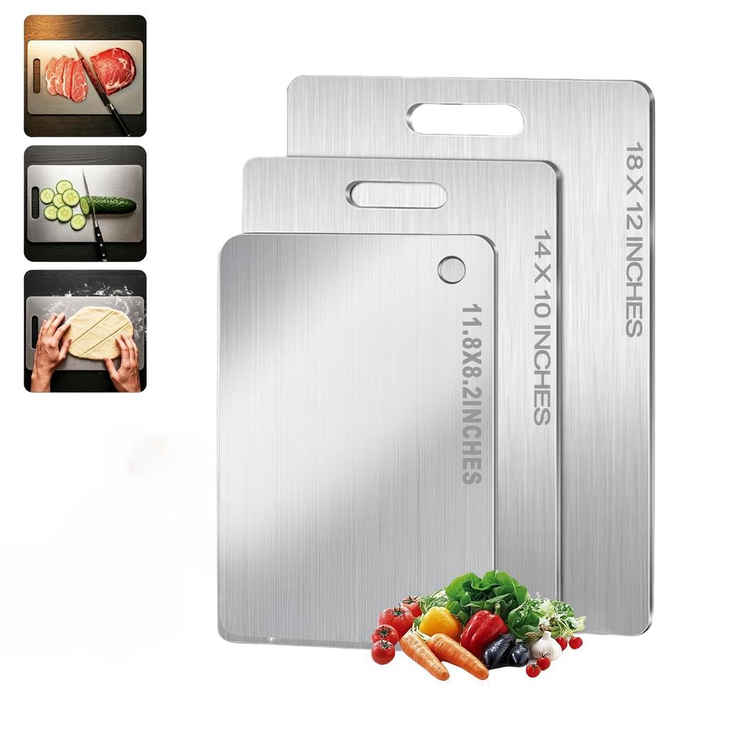 100% Titanium Cutting Board Set of 3, Large Medium Small Double-Sided Metal Chopping Boards for Kitchen