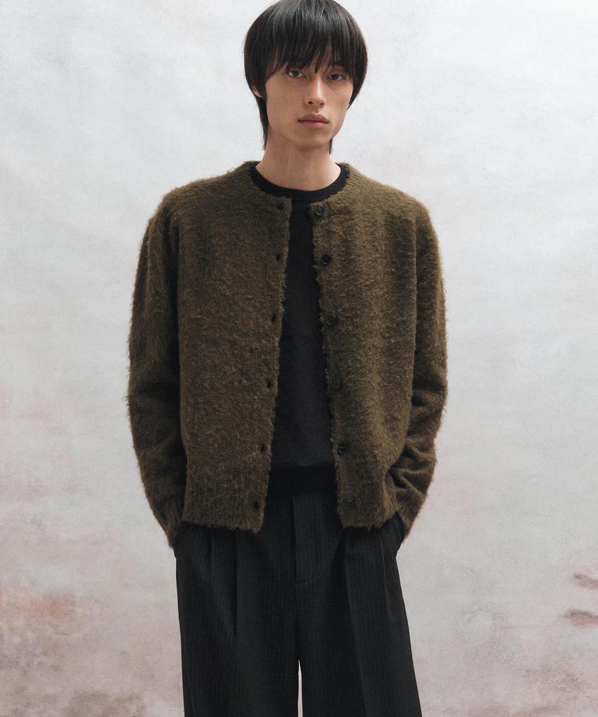 Big Union Alpaca Boucle Crop Cardigan (Olive)