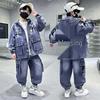 Boys' 2026 Spring/Autumn Denim Hooded Two-Piece Suit - Korean Style Casual for Kids