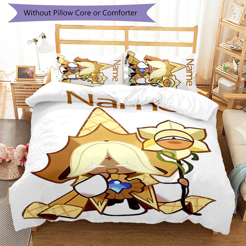 3pcs Custom Name Cookie Run Kingdom Bedding Set Duvet Cover Closure Includes 1 Duvet Cover & 2 Pillowcases for All Seasons Bedroom Decor
