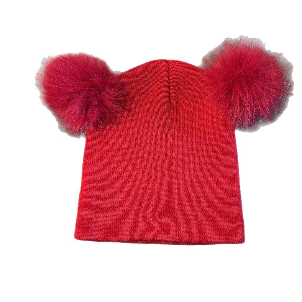 Solid Double Color Ball Knitted Cap Beanie With No Brim For Winter Daily Use