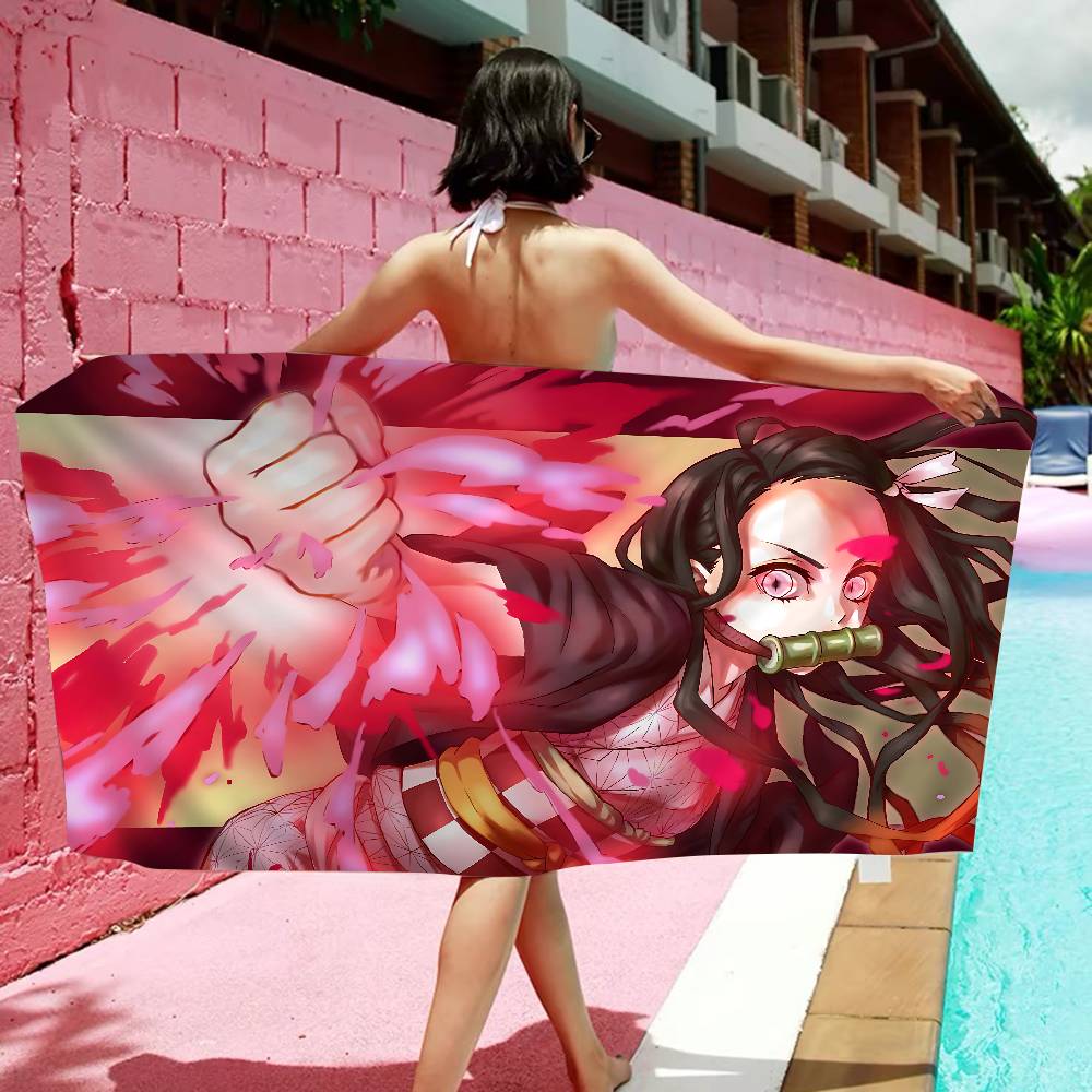 Nezuko Kamado Cartoon Microfiber Blanket Quick Drying Beach Towels Oversized Printing Super Absorbent Pool Towel Blanket