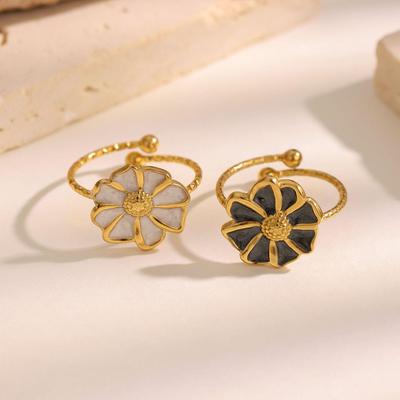 18K Gold Cross Flower Drip Oil Color Plated Titanium Steel Ring