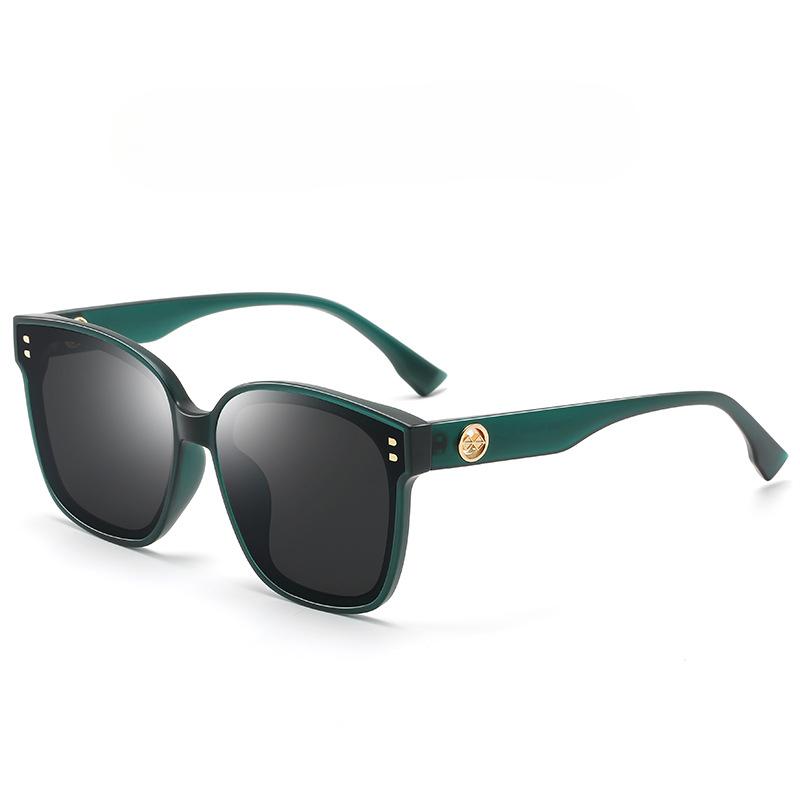 Fashionable Sunglasses for Women, Square Large Frame, Rice Nails, Metal Decorative Glasses, Internet Celebrity Same Style Nylon Lens Sunglasses