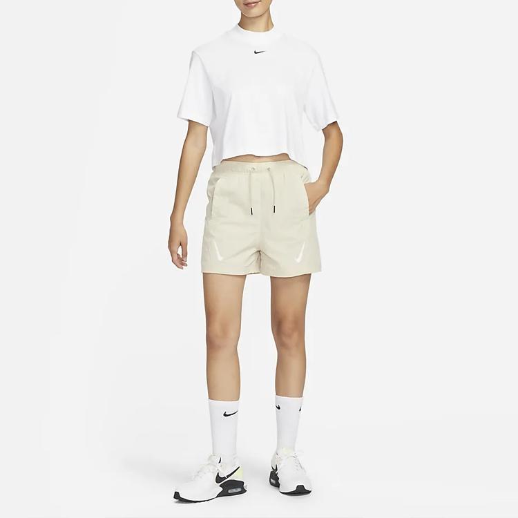 Nike Solid Color Logo Print Lace-Up Straight Casual Shorts Women Shorts Light-Yellow DR6206-206