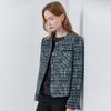 Glittering Leather Contrast Quilted Tweed Wool Jacket Blue  Cd11qj300on