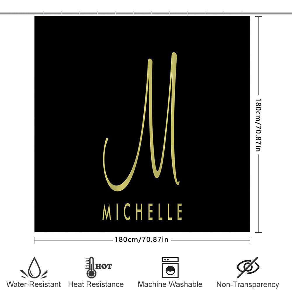 Initial Monogram Shower Curtain Custom Name Letter Decorative Bathroom Liner For Home Decoration Black With Gold M
