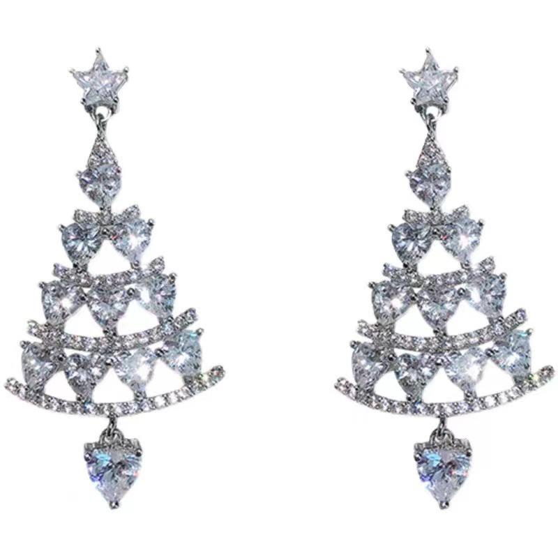 Zircon Christmas Tree Pendant Earrings - Versatile Fashion Studs, Celebrity Style Holiday Jewelry