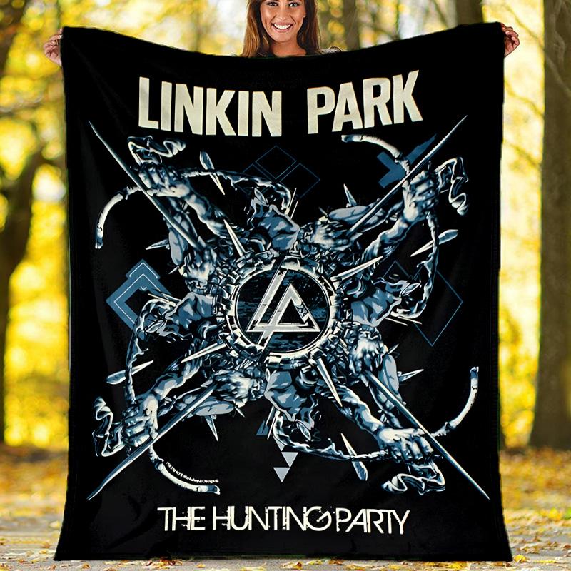 1pc Linkin Park1 Theme Blanket - Digital Print, Polyester, Cozy for All Seasons, Perfect for Outdoor, Camping, and Travel