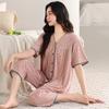 Pajamas women's summer Modal short-sleeved cropped pants thin summer new cotton silk can be worn outside plus size loungewear
