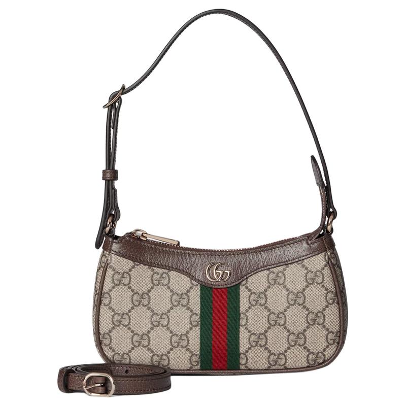 Gucci Ophidia Brand Logo Classic Canvas and Leather Shoulder Bag Mini Women's Beige and Dark Brown