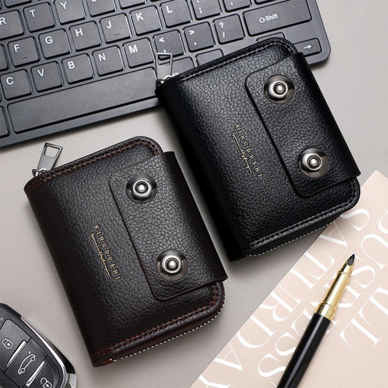 High-Quality Pu Leather Men'S Short Wallet Multi Slot Zipper Purse Portable Large Capacity Card Bag