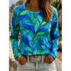 2026 Herbst Neues Damen Langarm Rundhals Lässiges T-Shirt mit Buntem Blumendruck Pflanzenelementen Outdoor Chic Top
