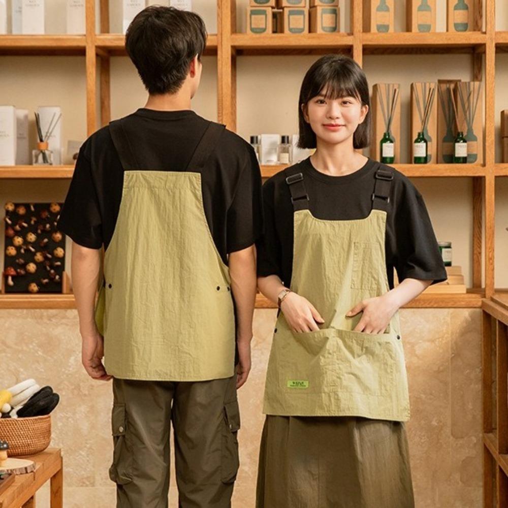 Japanese Style Vest Apron Multiple Pockets Adjustable Resistant Dirt Apron Widened Shoulder Straps Fashion Cooking Apron Female