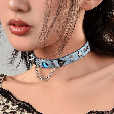 Choker Haze Modré Oči Nýty Harajuku Límec Subkultura Muži A Ženy Trendy Náhrdelník Pustinový Styl Retro