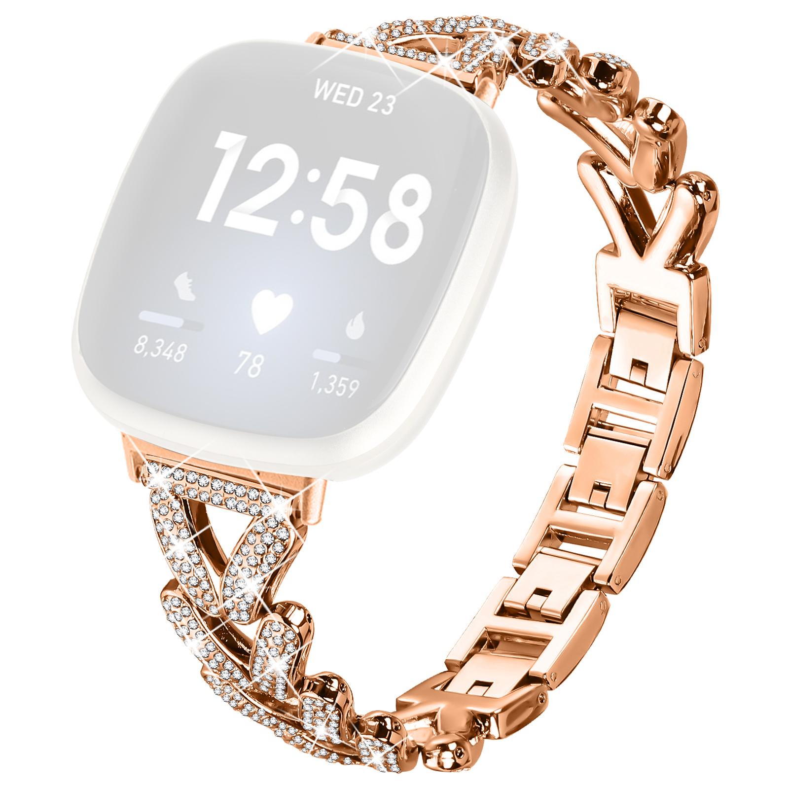

Браслет для часов из цинкового сплава с витым узором и стразами для Fitbit Versa 3/Fitbit Sense Rose Gold