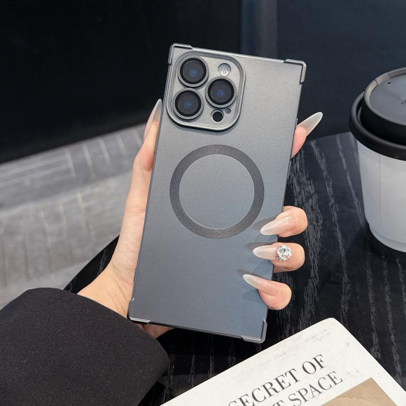 

Simple Right Angle Square Straight Edge Wireless Charging Magnetic For Magsafe Case For iPhone 16 15 14 13 Pro Max Silicon Cover For iPhone 15 Pro