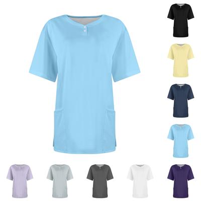 Women's Button V Neck Fashion Casual Solid Color Tops Dry-nurse Top