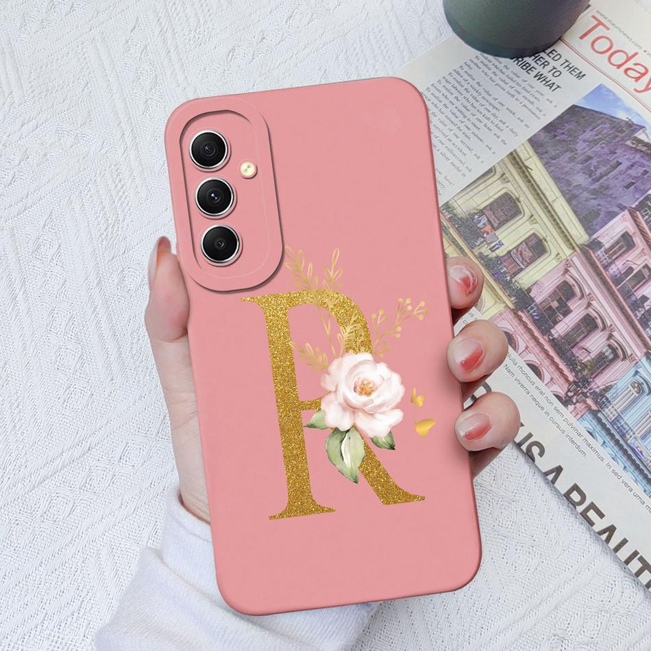 Phone Case For Samsung Galaxy A34 A33 A32 Elegant Rose Letter Soft Liquid Silicone Sqare Back Cover For Samsung A 34 33 32 Shell