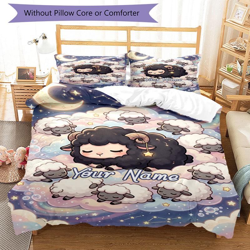 3PC Custom Name Nightly Sheep Dreams Bedding Set Duvet Cover Closure Includes 1 Duvet Cover & 2 Pillowcases for Bedroom