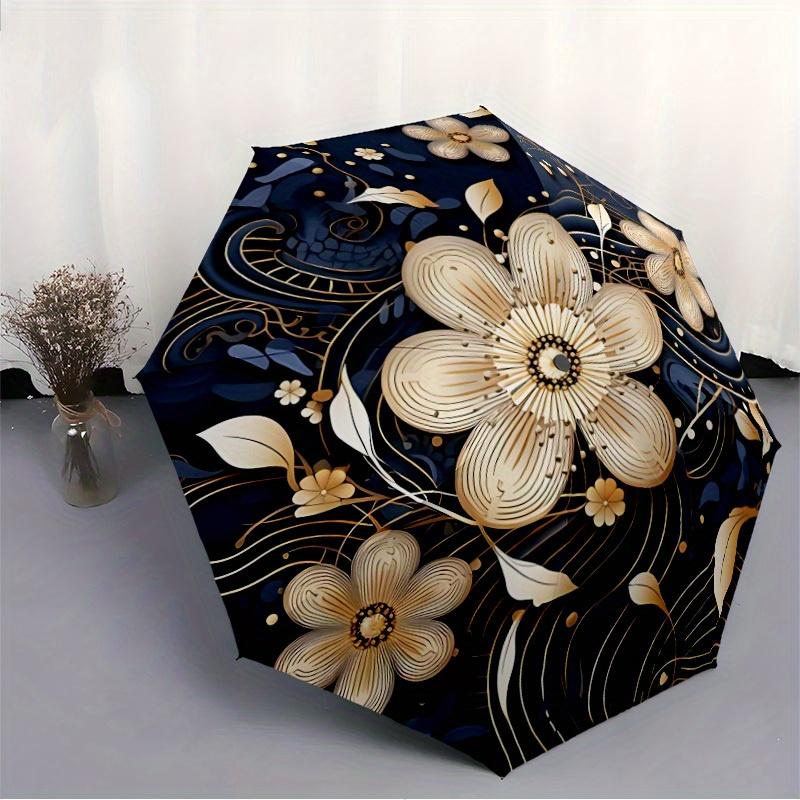 1pc Floral Ornament Automatic Open/close Folding Compact Umbrella, 8-Rib Sturdy Canopy, Lightweight Portable, Everyday Use, Gift, Outdoor Umbrella, Tr