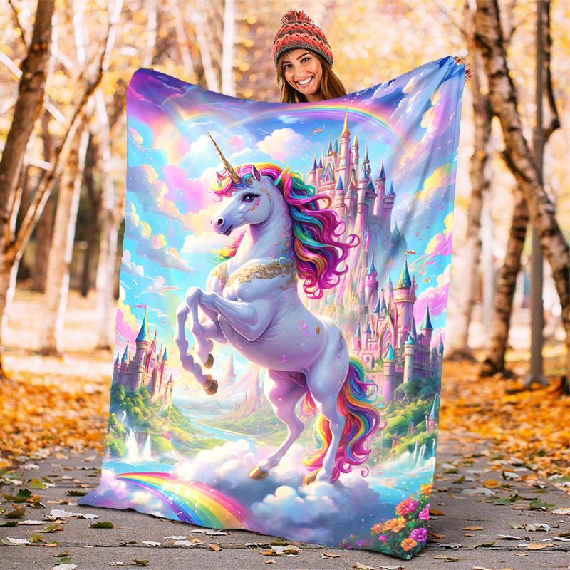1PC Dreamy Rainbow Unicorn blanket, al season lightweigh Poster blanket home office outdoor nap multifunc Poster blanketional blanket