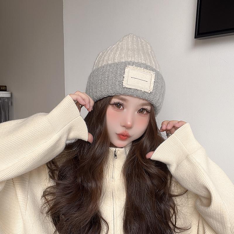 New Korean Version of Versatile Wool Knitted Hat for Women with Big Head Circumference Warm Windproof Ear Protection Wool Hat Fashion Pile