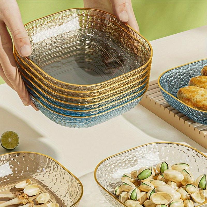 5pcs Plates Set, Golden Rim Square Serving Tray, Garbage Dish, Spit Bone Dish, Fruit Plate, Dessert Plate, Cake Plate, Snack Pla