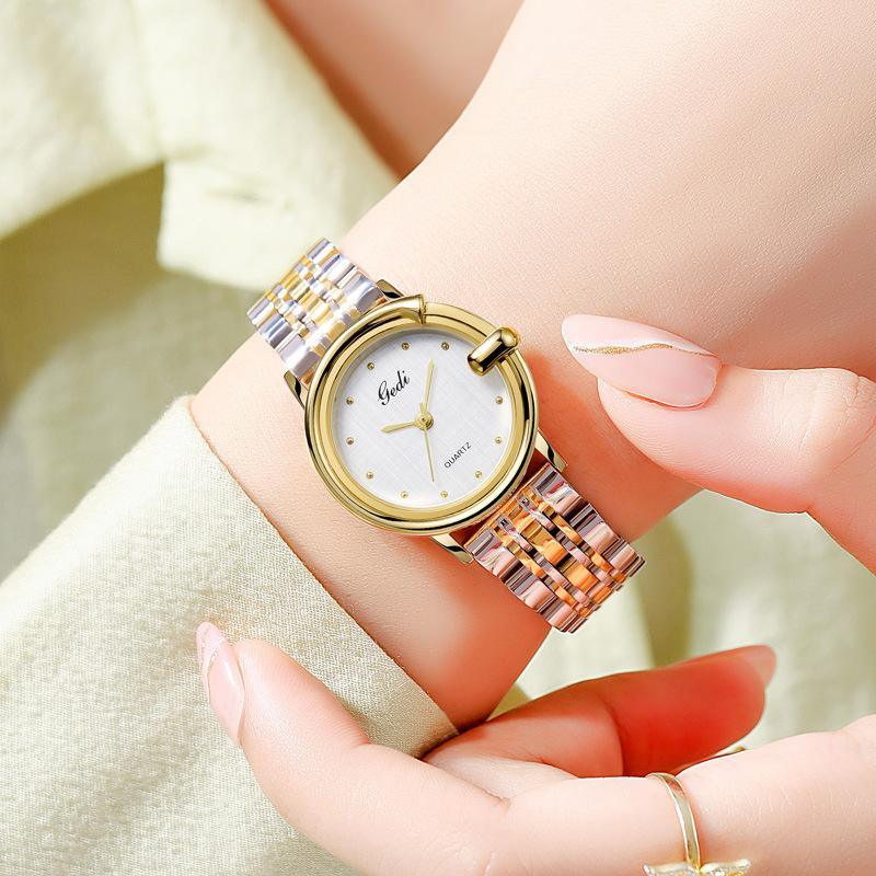 Edelstahl Damen Armbanduhr Leichter Luxus Exquisite Stoffoberfläche Quarz Uhr Damen Wasserdicht Raum Gold Stahl Armband Uhr